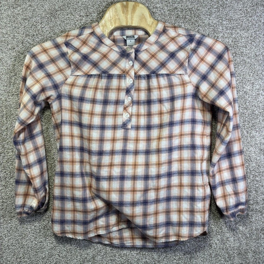 Duluth Trading Co Shirt Womens Small Multicolor Plaid Flannel Henley Long Sleeve - Picture 1 of 6
